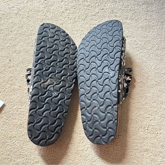 Viking Black White Floral Buckle Cut Out "Brama" Cork Birkenstock Style Sandal‎ - Picture 8 of 10